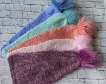 Pompom cappello da letto neonato, cappello da letto per servizio fotografico neonato, cappello da sonno per bambini, berretto neonato a maglia, berretto per bambini a maglia