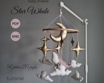 PDF pattern whale baby mobile, Tutorial sewing, Do it youself