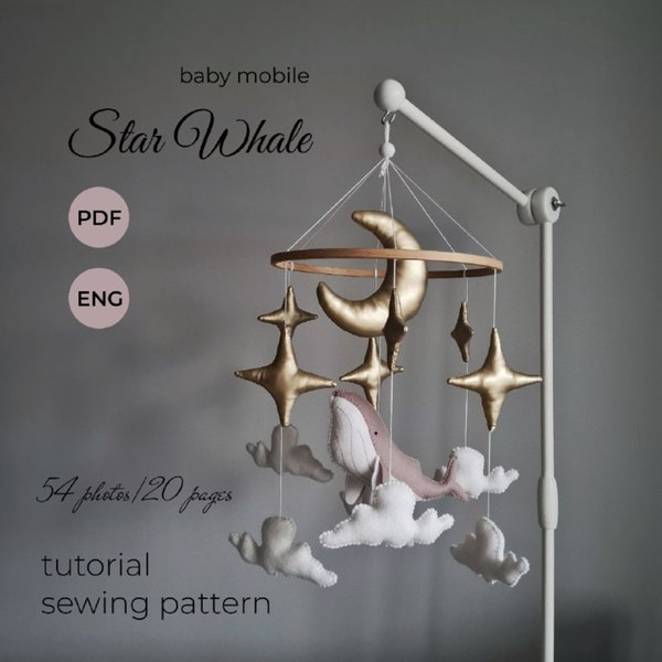 PDF pattern whale baby mobile, Tutorial sewing, Do it youself