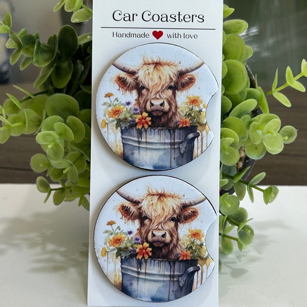Hyland cow boho car coaster,gift drink coaster