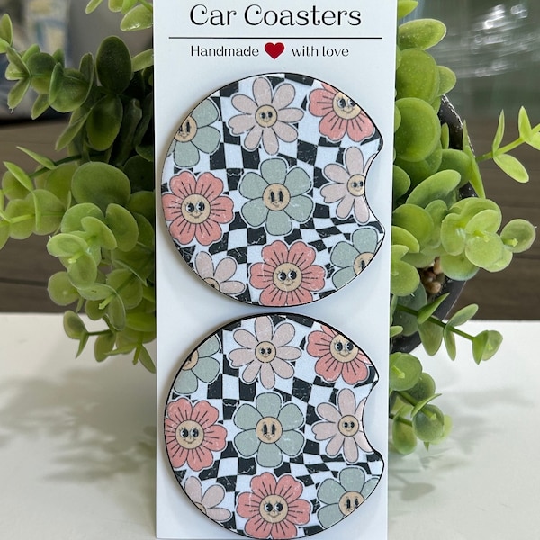 Retro Flower Smiley face car coaster,gift drink coaster