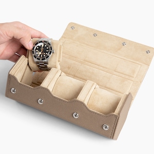 Prism 2.0 Leather Watch Roll Handmade - Black/Tan/Green - Microfiber Adjustable Cushions - Genuine Calf Pebbled Leather