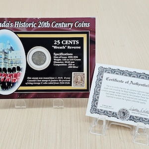 Historic Canadian 25 Cent Silver Coin & 1935 King George V Stamp Set (COA)