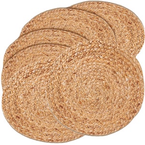 Round Natural Placemats Set for Dining Table, Hand Braided 14inch, Hot Pot  Holder Heat Resistant Mats, Straw Wicker Placemats, Gray Color 