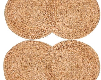 Woven Water Hyacinth Placemats (Set of 4): 30cm Braided Table Mats