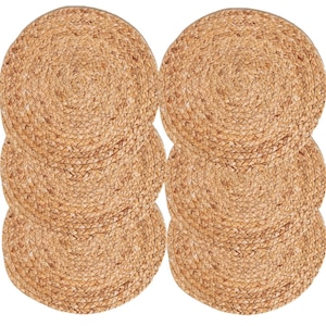 Woven Placemats - Natural Wicker Placemat Set of 6 Pcs, 11.8” Round Place Mats Crafted with Braided Water Hyacinth Heat Resistant Placemats
