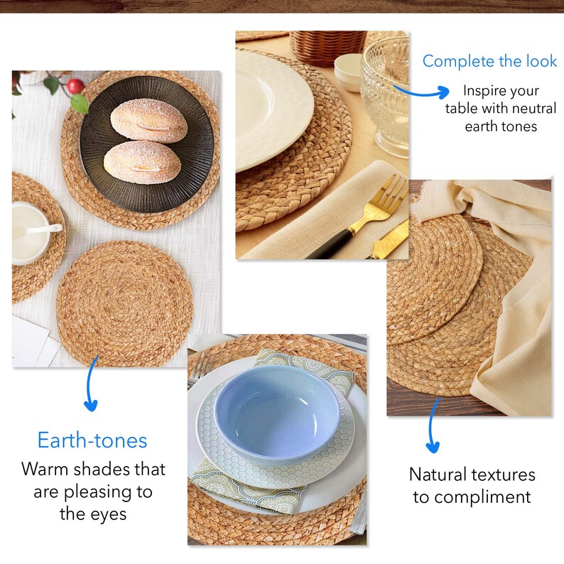Woven Placemats natural Wicker Placemat Set of 6 Round Etsy
