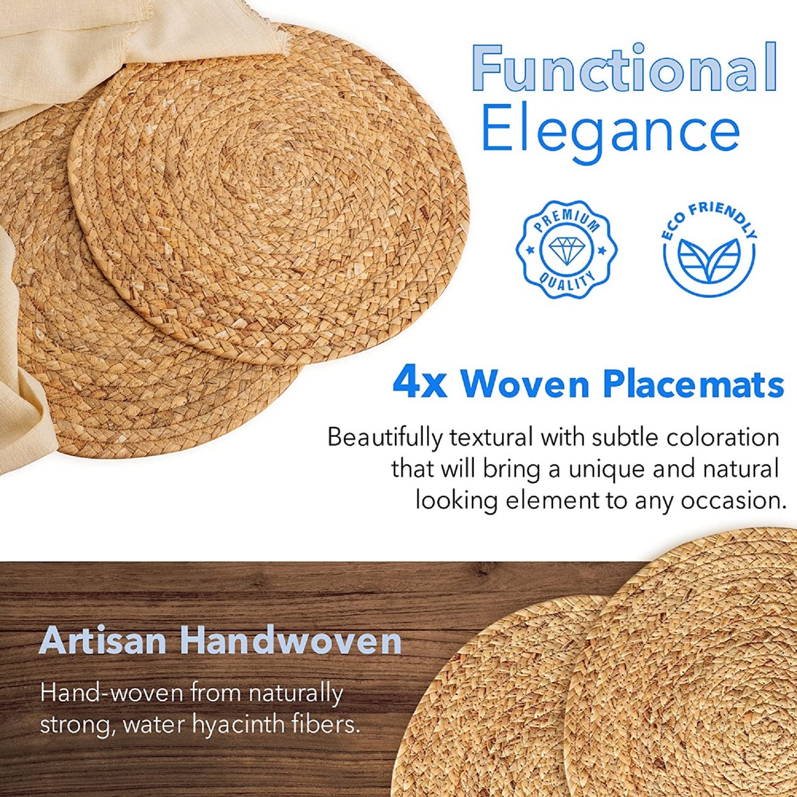 Woven Placemats natural Wicker Placemat Set of 4 Round Place Etsy