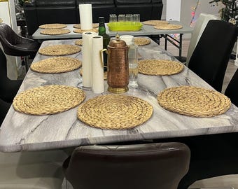 Rustic Natural Round Hand Braided Placemats, Heat Resistant Water Hyacinth Mats Sets for Dining Table Plate Mats 13x13 Inches Beige - 4 Pcs