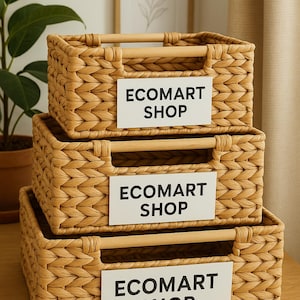 Handwoven Water Hyacinth Storage Baskets Set: Rustic Farmhouse Decor