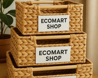 Handwoven Water Hyacinth Storage Baskets Set: Rustic Farmhouse Decor