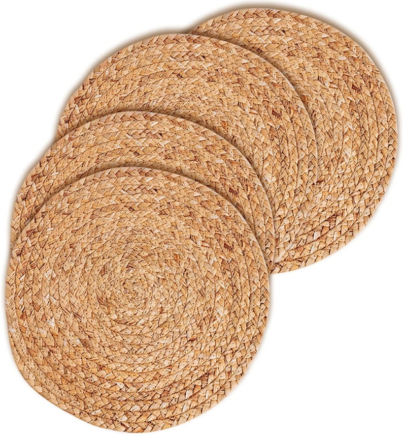 Woven Placemats natural Wicker Placemat Set of 4 Round Place Etsy