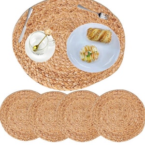 4 Natural, Handmade-Handcrafted, Woven, Rustic, Boho, Eco-Friendly, Dining Decor -Placemat, Charger Plates, Table Mats -Water Hyacinth, 38cm