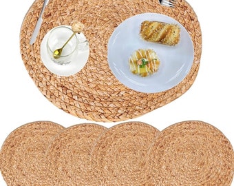 Woven Water Hyacinth Placemats (Set of 4): Rustic Boho Table Decor