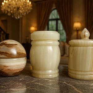 Set of 3 Natural Onyx Marble Jars with lid, hand carved container trinket box for rings, jewelry, spices, bath salt etc 100% Organic