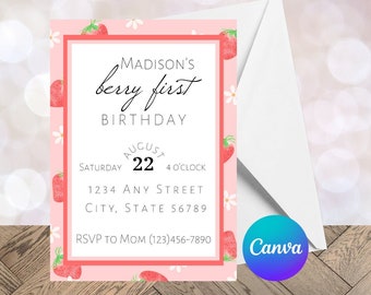 Berry First Birthday Invitation Template! Customizable Instant Digital Download