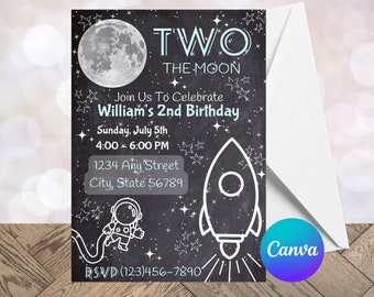 Two The Moon! Birthday Invitation Template! Customizable Instant Digital Download