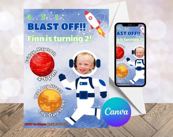 Astronaut Birthday Invitation & Video Template! Blast Off!! Customizable Instant Digital Download