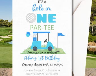 Hole in One Birthday Invitation | Golf Theme Party Invite | First Birthday Gold Party | Par-Tee Invitation | Digital Download | 1st Birthday