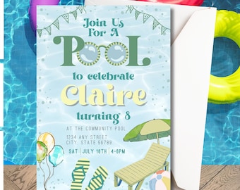 Pool Party Birthday Invitation Template | Editable Summer Swim Invite (Digital Download)