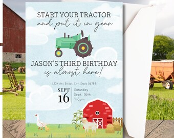 Farm Birthday Invitation | Tractor Party Invite | Barnyard Birthday | Little Farmer Theme | Digital Download | Kids Farm Party Invitation