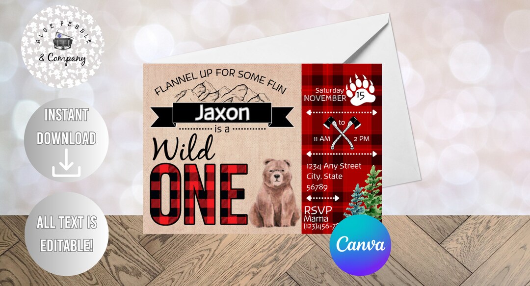 Wild One Birthday Invitation Customizable Template. Instant Digital