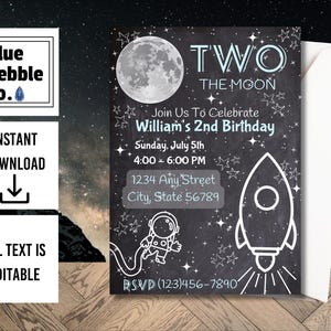 Two the Moon Birthday Invitation | 2nd Birthday Space Theme | Editable Party Invite Template | Printable Instant Download