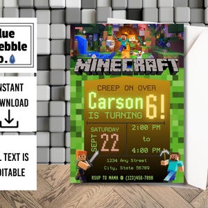 Minecrafter Birthday Invitation | Pixel Party Invite | Gamer Birthday Party | Digital Download | Boys Birthday | Block Party Theme