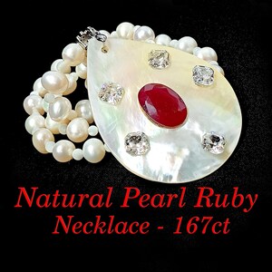 Natural Pearl Ruby Necklace - 167ct - 44 Pearls