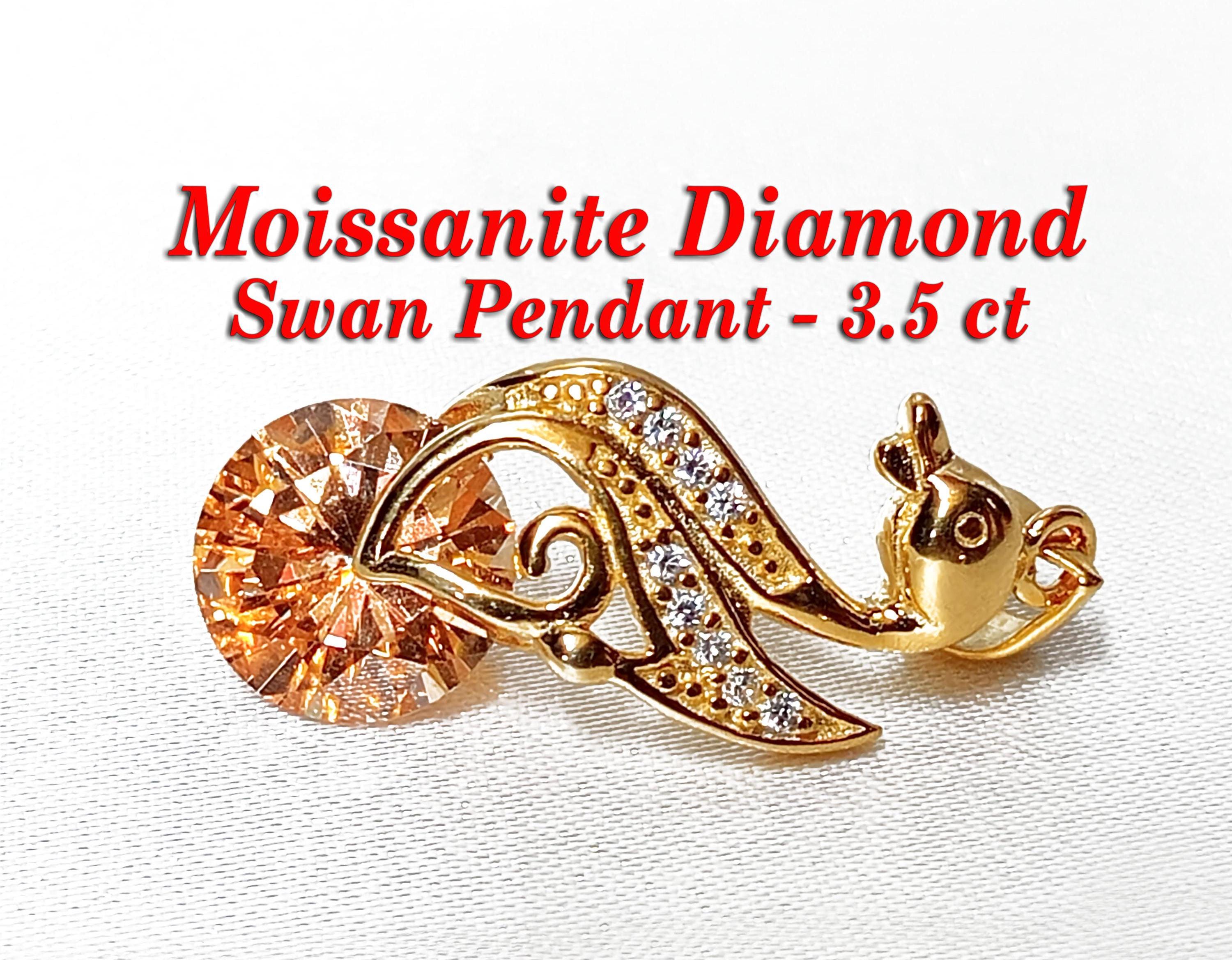 モアサナイト ダイヤモンド シャンパン スワン ペンダント - 3.50ct
