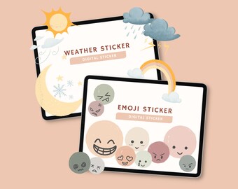 EMOJI & WEATHER Digital Sticker Bundle | Mood Stickers | Digital Planner Stickers | GoodNotes Stickers | Notability Stickers | Png Stickers