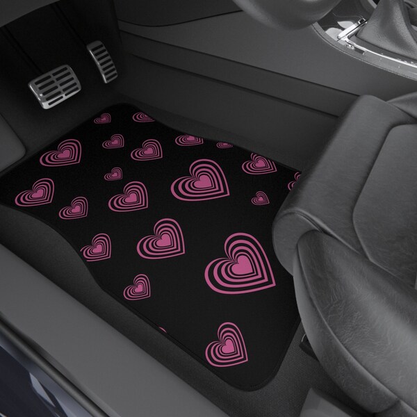 Pink and Black Heart Car Mats, Car Accessorie, Car Decore, Women Car Accessorie, Decorer, Car ds, Car Person, Floormats Car, Practical gift