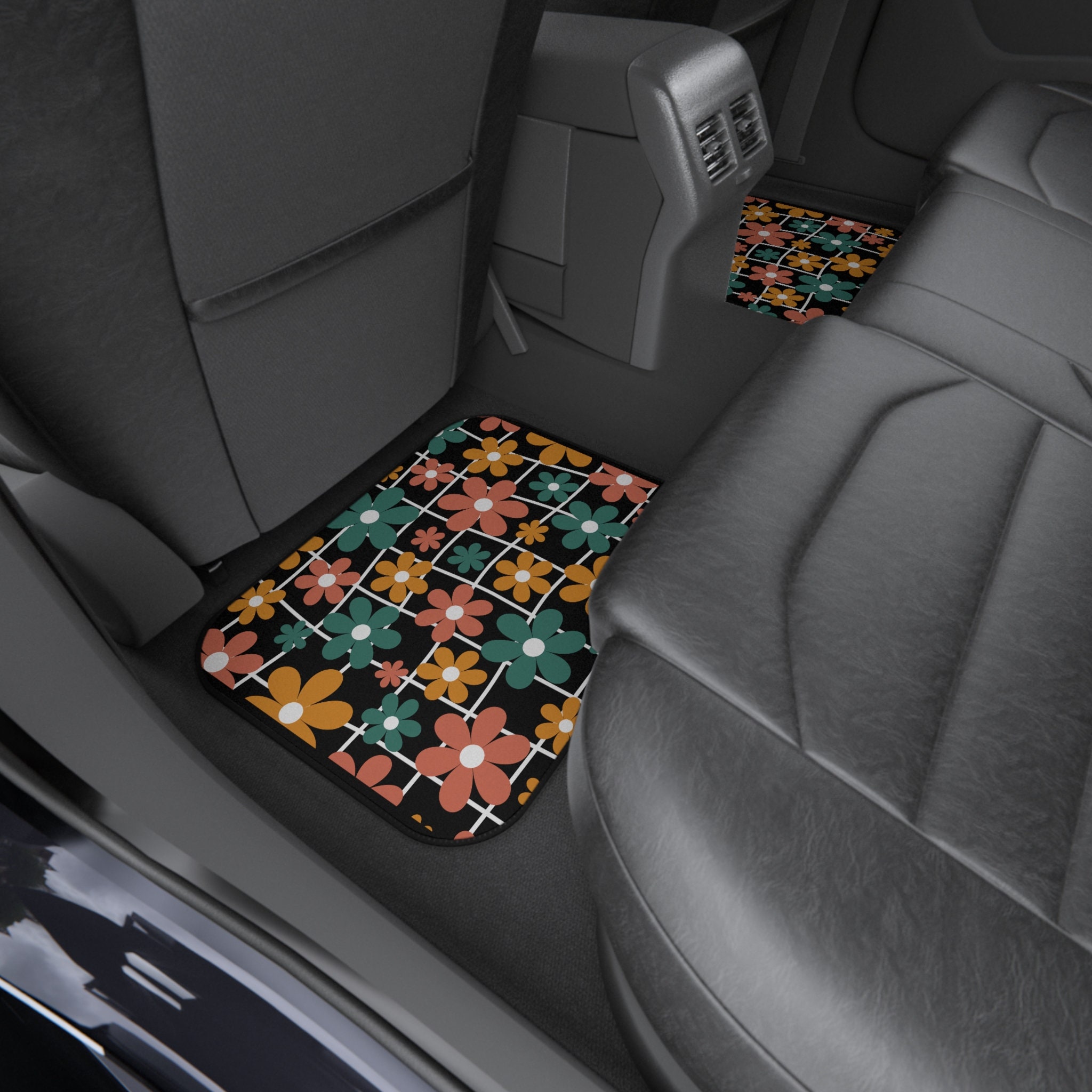 Discover Flower Retro Style Checkered Car Mats