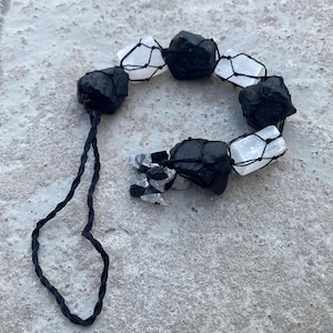Natural Selenite and Black Tourmaline Raw Crystal Tumbled Hanger Crystal Hanging for Home and Car | Reiki Healing Door Hanger