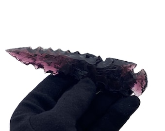 Handgemaakt 6'' mes van paars obsidiaan met vlokken van kristal, heksend decor | Ritueel hulpmiddel, uniek spiritueel geschenk, tribale en gotische esthetiek