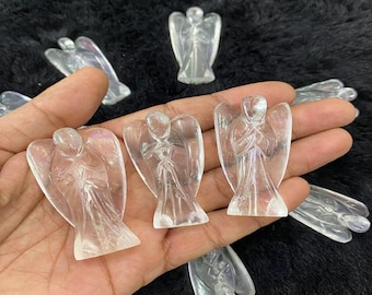 Hand-Carved Clear Quartz Angel Figurine: Healing Crystal Guardian, 2"