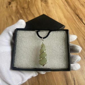 Green Aventurine Crystal Pendant Necklace: Silver Spiral Wire-Wrapped Boho Jewelry