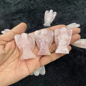 Hand-Carved Rose Quartz Angel Figurine: Healing Crystal, Pocket Guardian (2&quot; Tall)