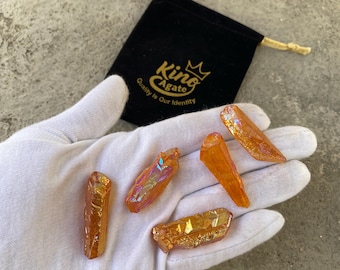 Orange Aura Quartz Crystal Points: Titanium Coated Healing Stones