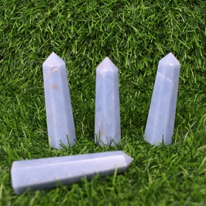 Angelite 8 Faceted Point | Polished Angelite Obelisk | Blue Angelite Crystal Wand | Angelite Tower for Healing & Peace | Throat Chakra Stone