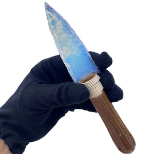 8" Handmade Opalite Ritual Knife – Crystal Athame with Wooden Handle – Pagan Altar Decor