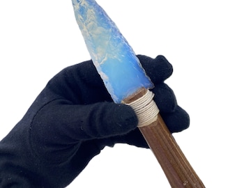 8" Handmade Opalite Ritual Knife – Crystal Athame with Wooden Handle – Pagan Altar Decor