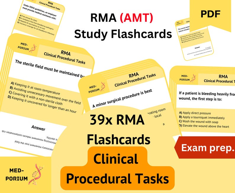 RMA (AMT) Exam Flashcards: Clinical Procedural Tasks - Etsy