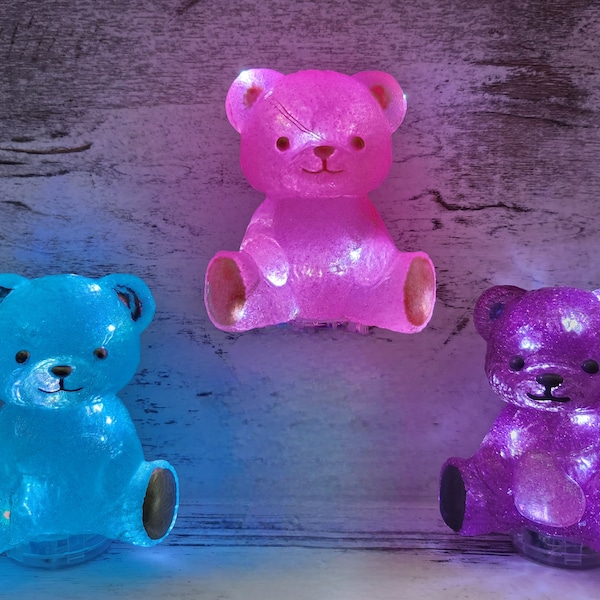 Light Up Teddy Bear 2.8"x 2.5" or Hands holding Heart 3"x3" great for Valentine's Day and more Various colors to choose from, resin