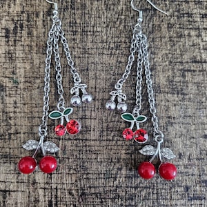Cherry Cluster Hook Earrings Cute Cherry charms