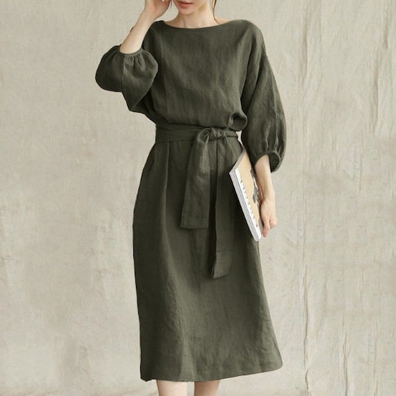 Women Summer Cottonlinen Dresses Nine-point Sleeves Dress - Etsy