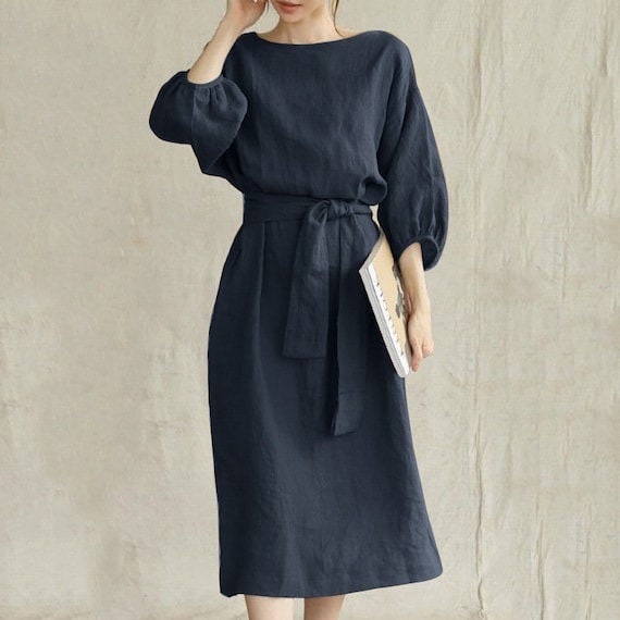 Women Summer Cottonlinen Dresses Nine-point Sleeves Dress - Etsy