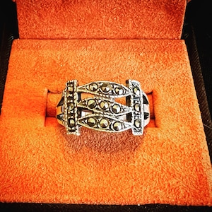 Vintage Hematite/Sterling Silver Ring sz.8