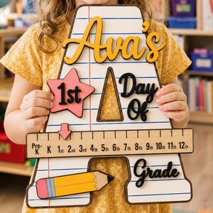 Preschool First Day Sign, Kindergarten School Board, Custom Name Back to School Sign, Kids Milestone Photo Prop