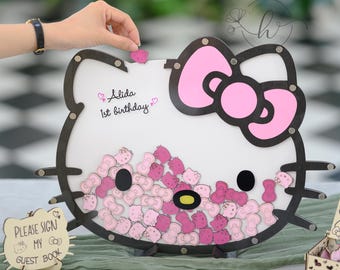 Kitty Mouse Guest Book Alternative, Custom Pink Kitty GuestBook for Baby Shower, Personalized kitty Drop Box party decor, hello party favors